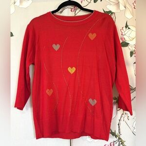 Cute Colorful Embellished Valentines Heart Fine Knit Sweater